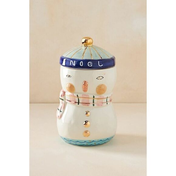 Anthropologie Birdcanfox Joyeux Noel Snowman Cookie Jar Bird Can Fox NEW - Picture 1 of 2